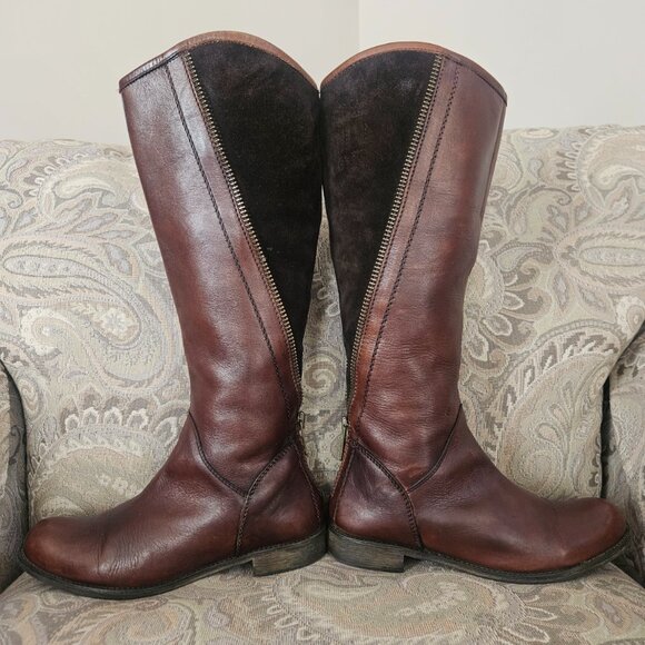 Womens Brown Distressed Leather &Zip-Lined Suede Silpa-Sole Riding Knee Boots 8M - Picture 3 of 14